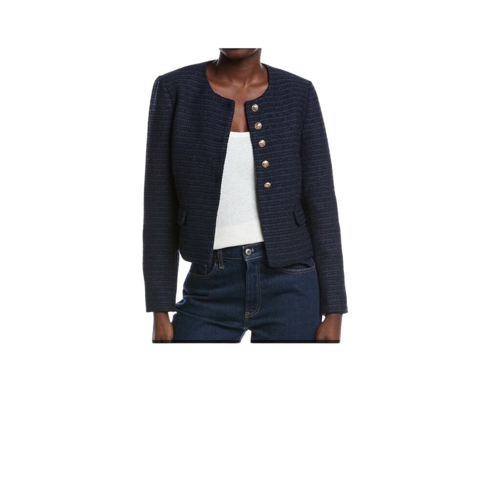 Sam Edelman Navy Textured Bouclé Gold Button Blazer XL NWOT Preppy Old Money